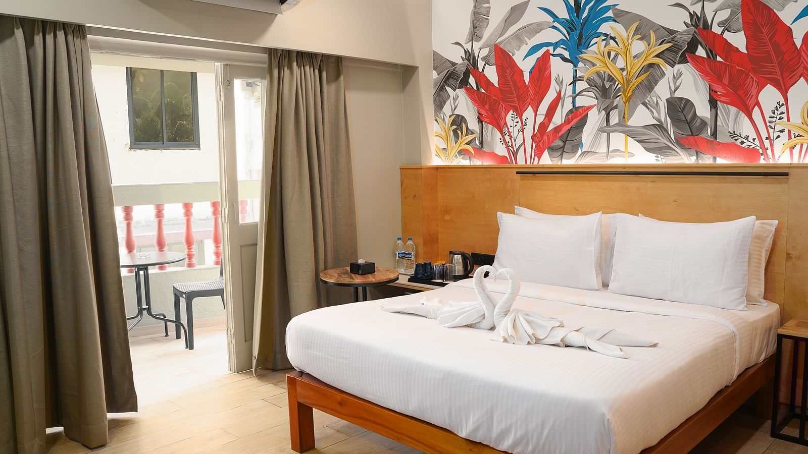 A large bed in Urban Corner Family Room at Indie Stays Resort, Goa.